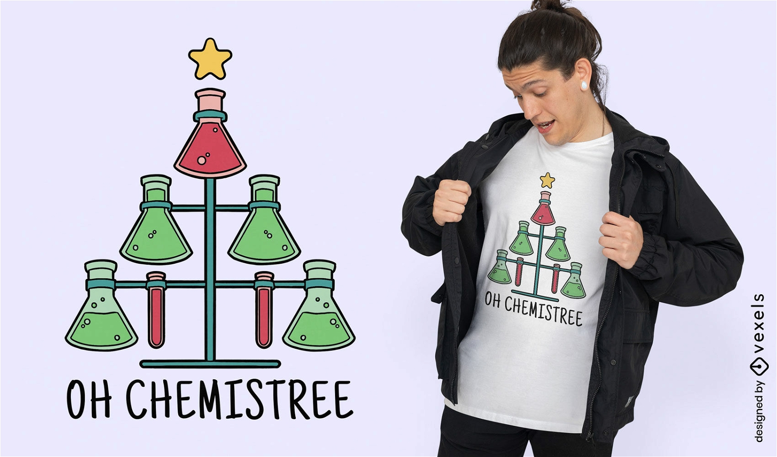Diseño de camiseta de árbol de Navidad de química.