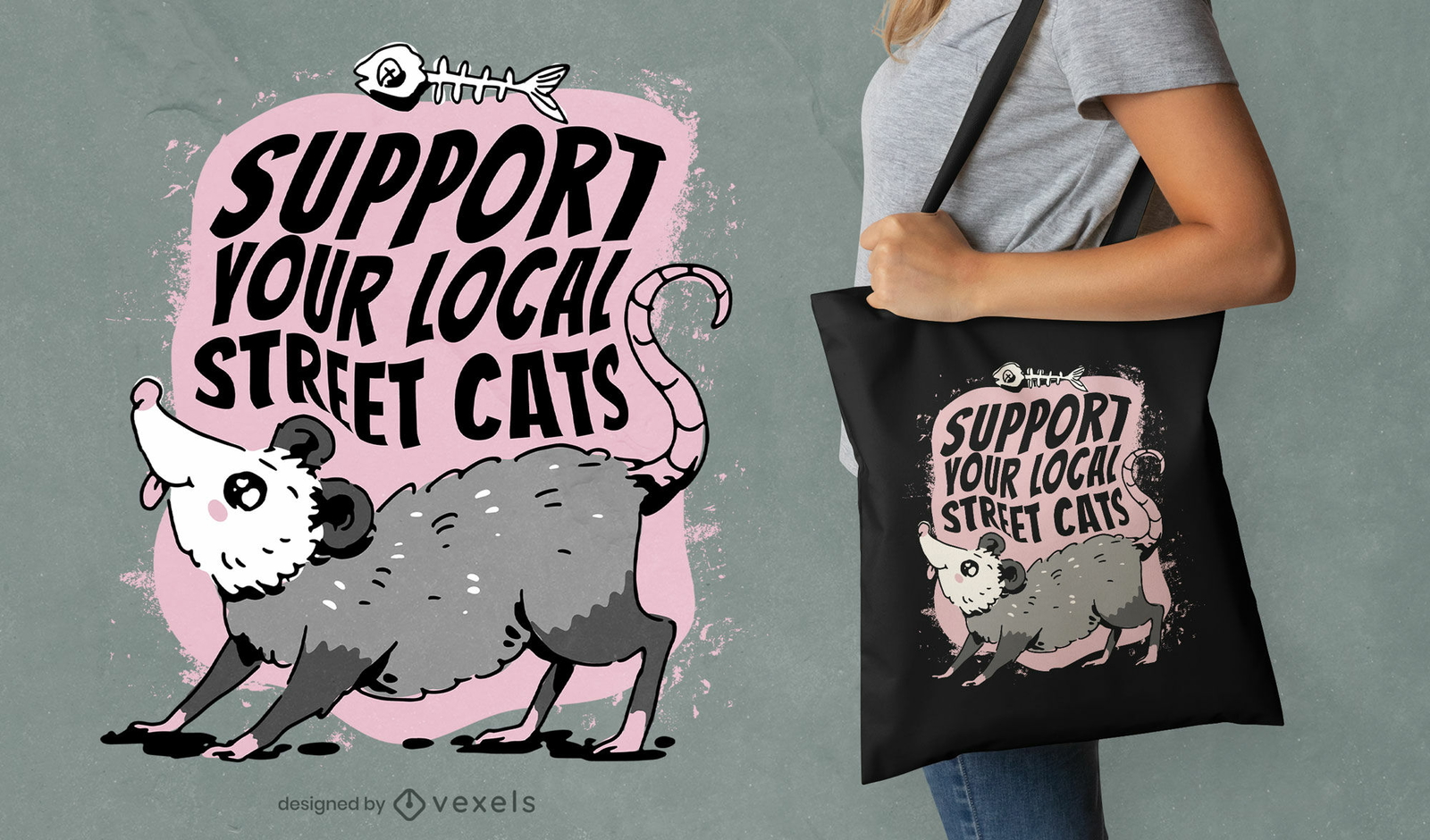 Adorable diseño de bolsa de asas con animales de zarigüeya