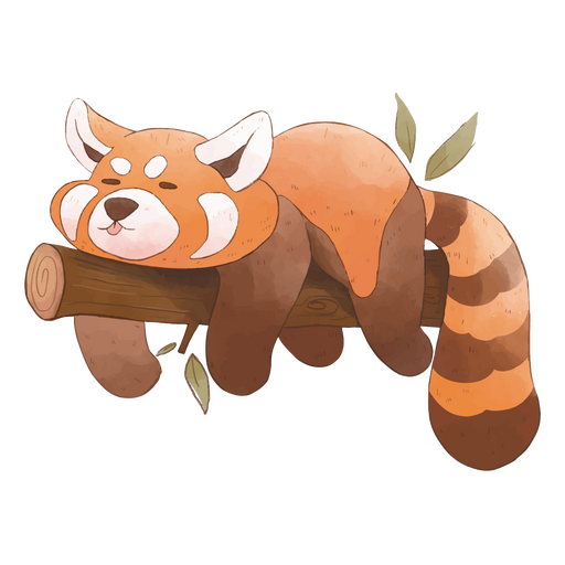 Red panda watercolor sleeping on a branch PNG Design