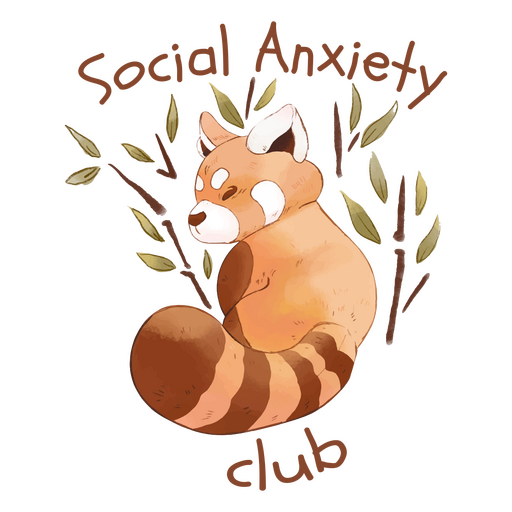 Panda rojo con las palabras club de ansiedad social. Diseño PNG