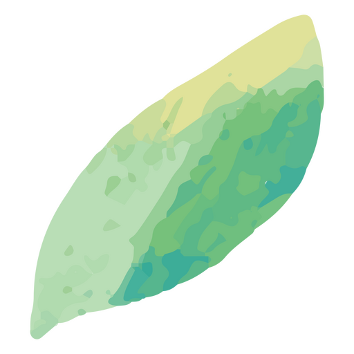 Acuarela de hoja verde con manchas amarillas. Diseño PNG