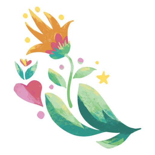 Ilustra??o de uma flor e folhas Desenho PNG