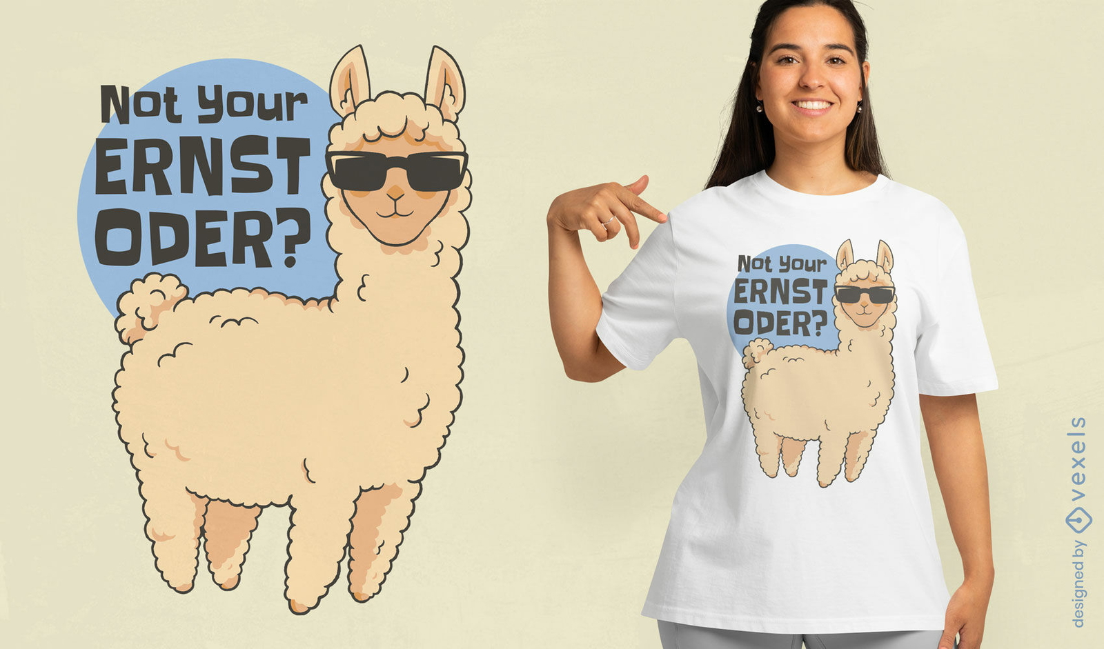 Diseño de camiseta de alpaca con gafas de sol.