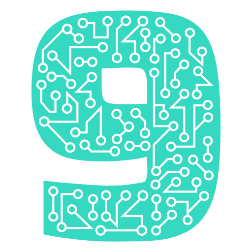 El número nueve se compone de circuitos. Diseño PNG