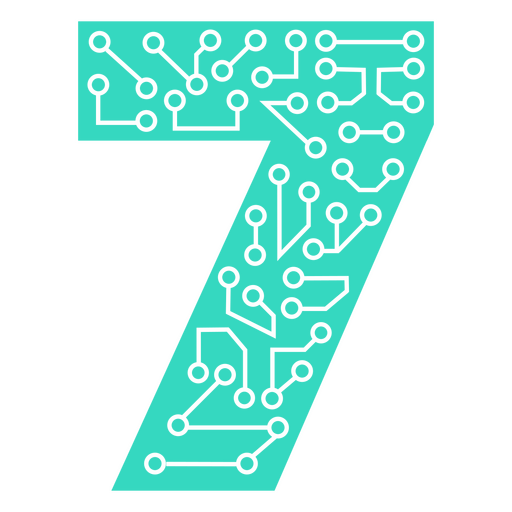 Turquesa número siete con circuitos. Diseño PNG