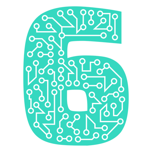 El número seis está hecho de circuitos y placas de circuito. Diseño PNG