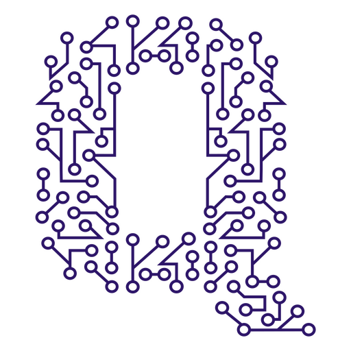 La letra q está hecha de placas de circuitos azules. Diseño PNG