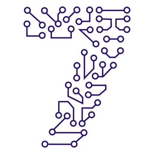 El número siete se compone de circuitos. Diseño PNG