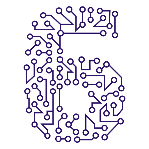 Purple circuit board with the number six on it PNG Design