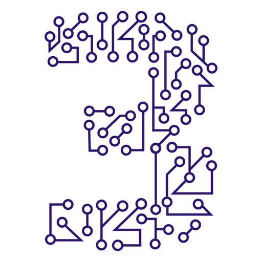 El número 3 se compone de placas de circuito. Diseño PNG