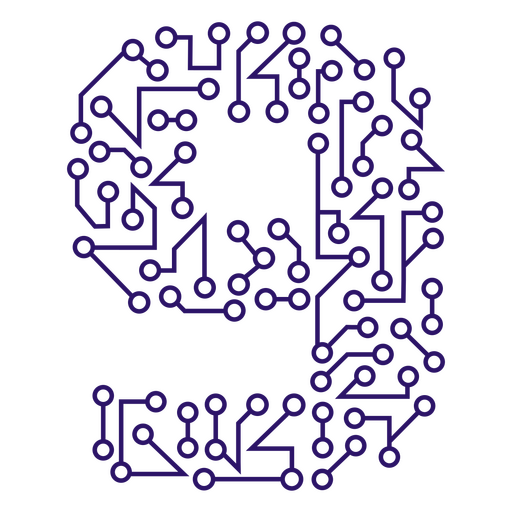 Placa de circuito con el número nueve. Diseño PNG