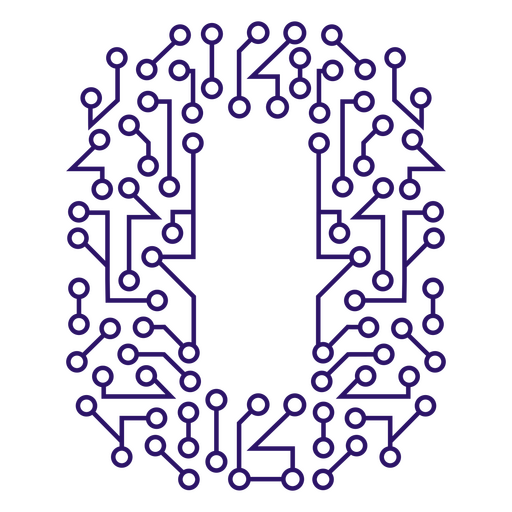 Imagen de una placa de circuito con una letra o morada Diseño PNG