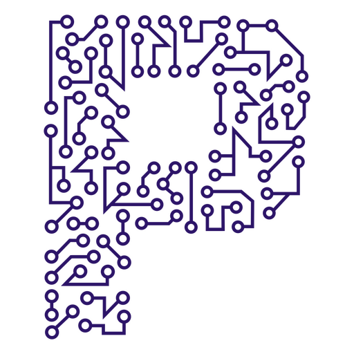 La letra p est? hecha de placas de circuitos azules. Diseño PNG