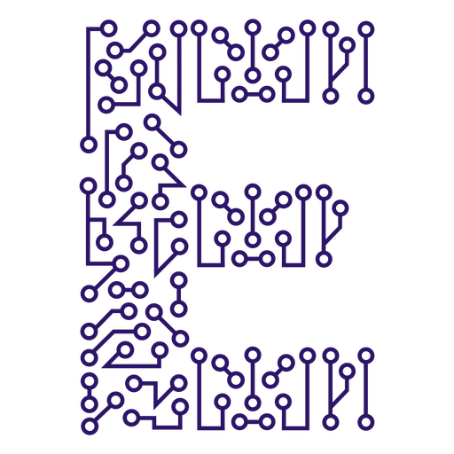 La letra e se compone de placas de circuitos azules. Diseño PNG