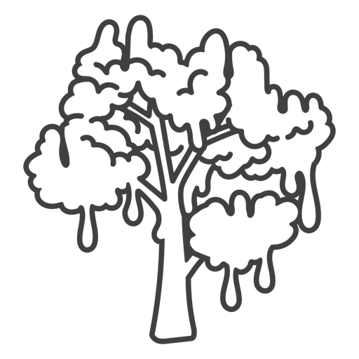 Schwarz-weiße Illustration eines Baumes mit tropfendem Wasser PNG-Design