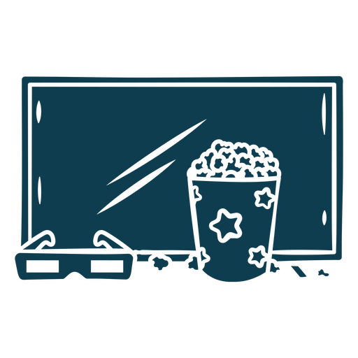 Icono de cine con palomitas de maíz y un par de gafas. Diseño PNG