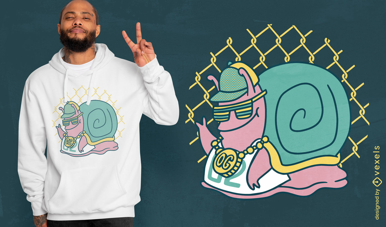 Diseño de camiseta de caracol gángster de dibujos animados