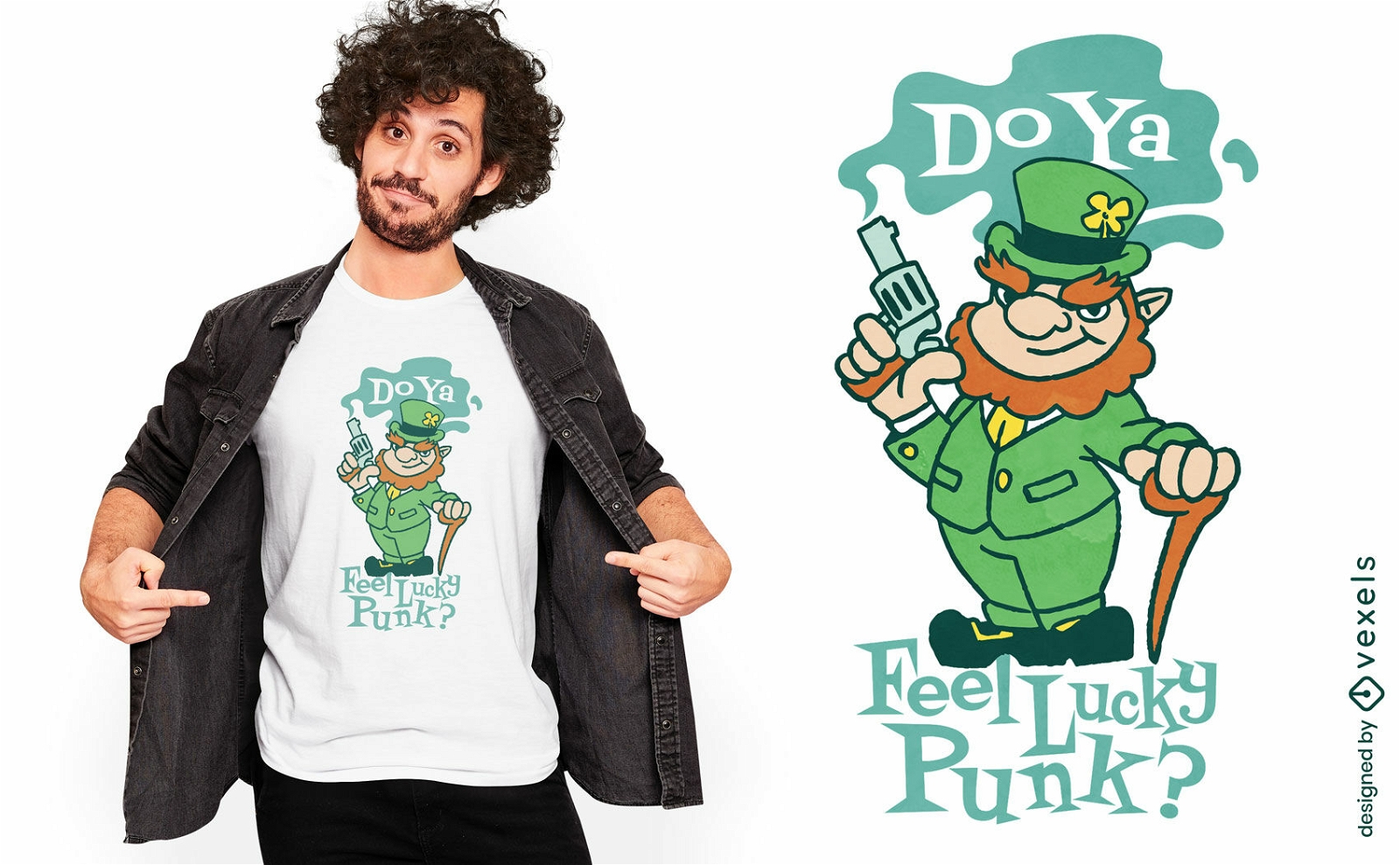 Leprechaun with gun cartoon t-shirt design