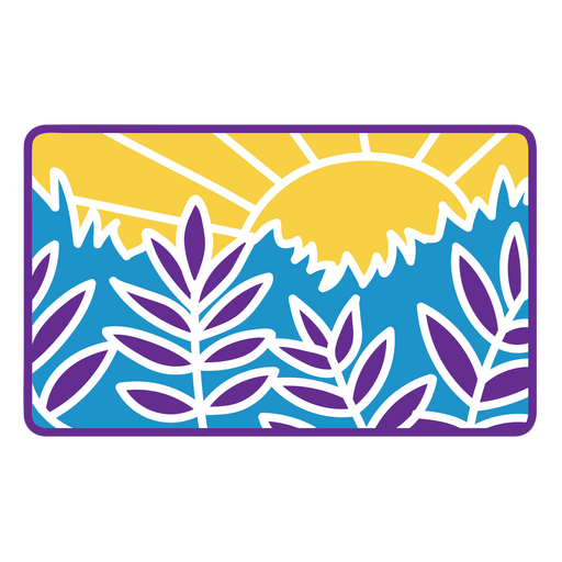 Lila und blauer Aufkleber mit einer Sonne im Hintergrund PNG-Design