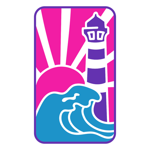 Pink and purple lighthouse with a wave in the background PNG Design