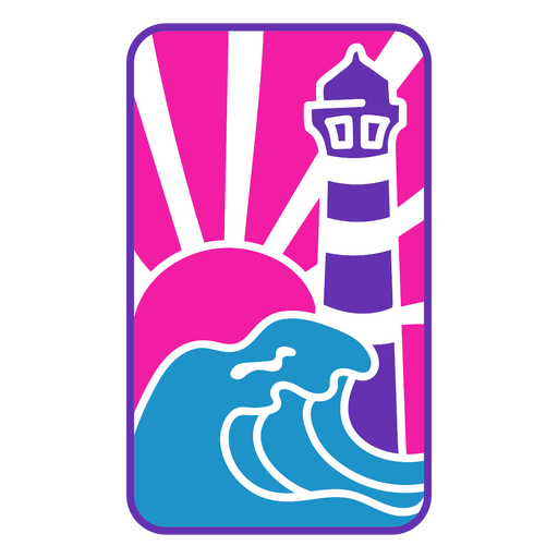 Rosa und lila Leuchtturm mit einer Welle im Hintergrund PNG-Design