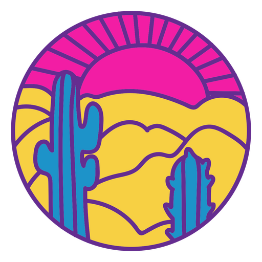 Ilustración vibrante del atardecer en el desierto Diseño PNG