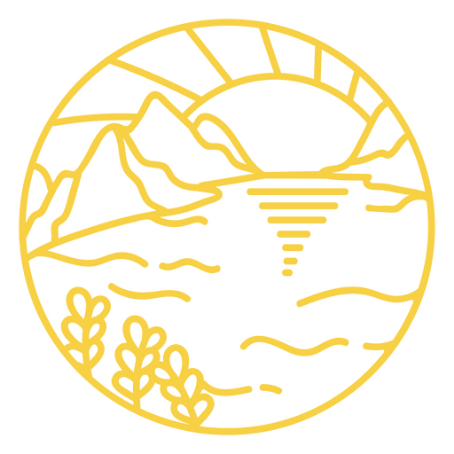 Logotipo amarelo com lago e montanhas ao fundo Desenho PNG