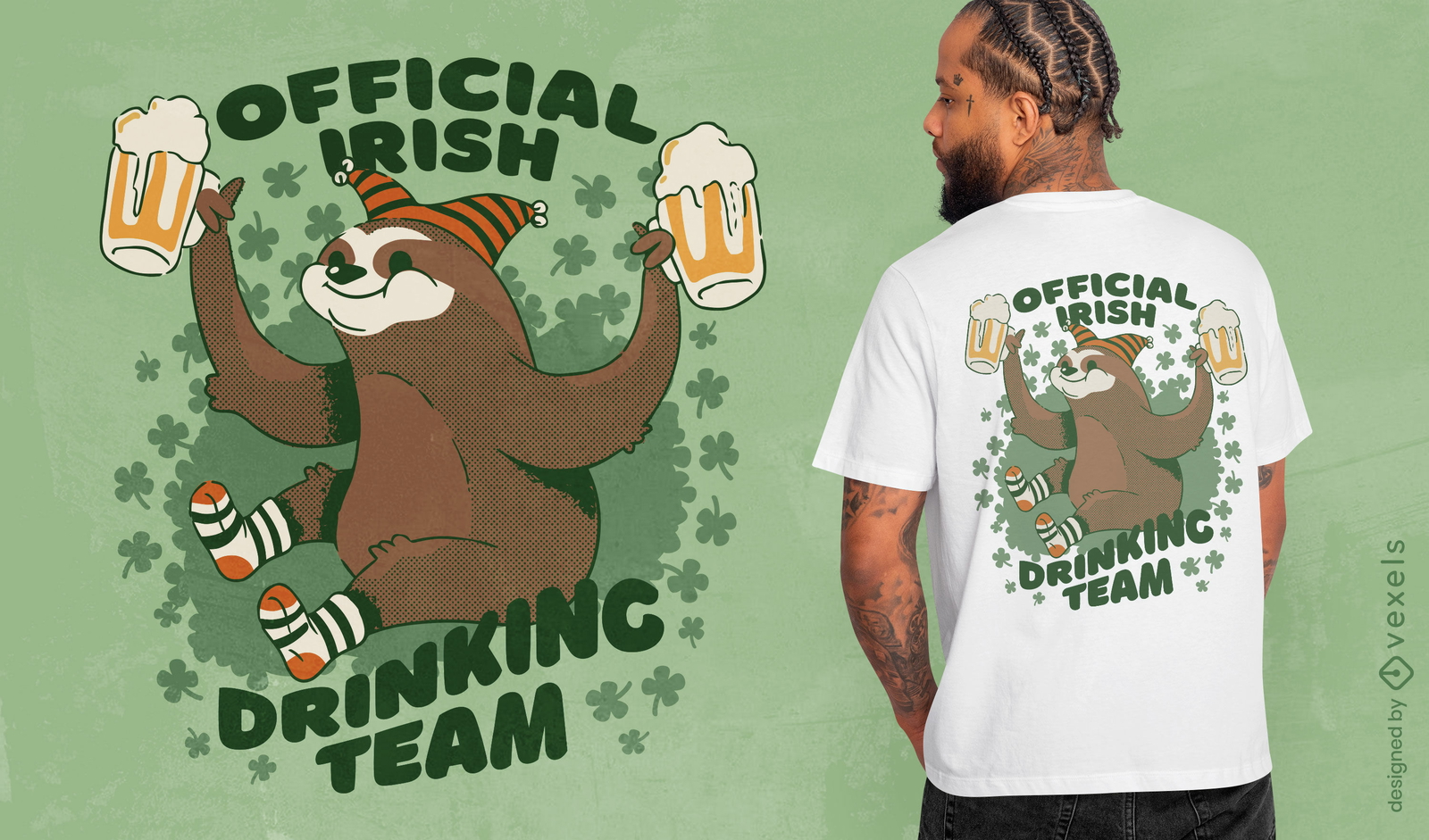 Diseño de camiseta de perezoso con cerveza st patricks