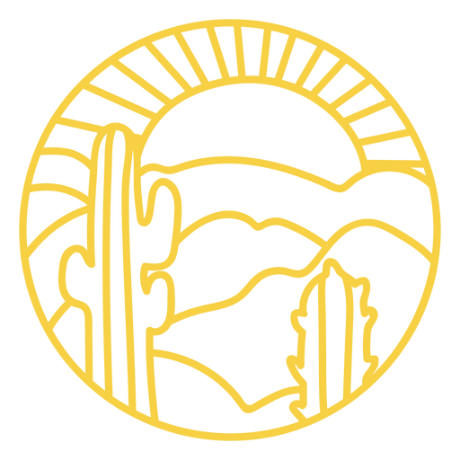 Golden logo with a cactus and sun in the middle PNG Design