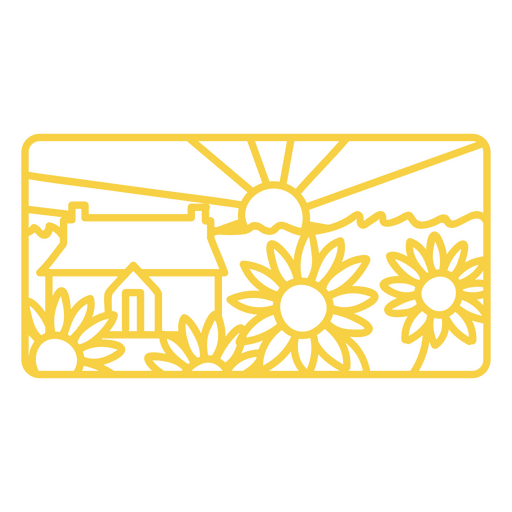 Charmantes Haus- und Sonnenblumen-Landschaftsdesign PNG-Design