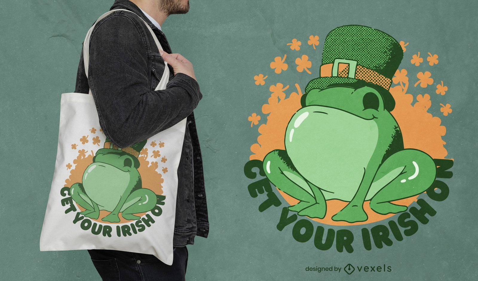 Diseño de bolsa de asas de san patricio animal rana