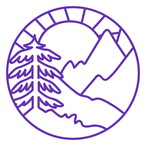 Logotipo roxo com uma montanha e uma árvore Desenho PNG