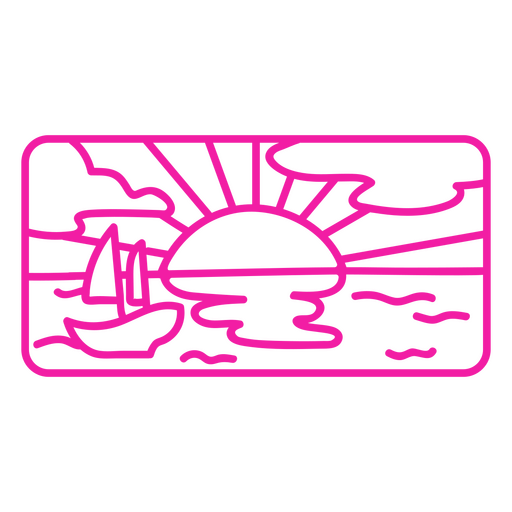 Icono rosa de un barco en el océano. Diseño PNG