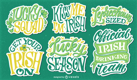 St patricks holiday lettering sticker set