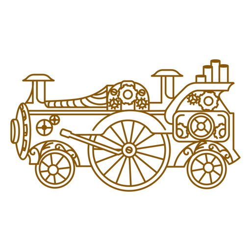 Tren de vapor en líneas marrones. Diseño PNG