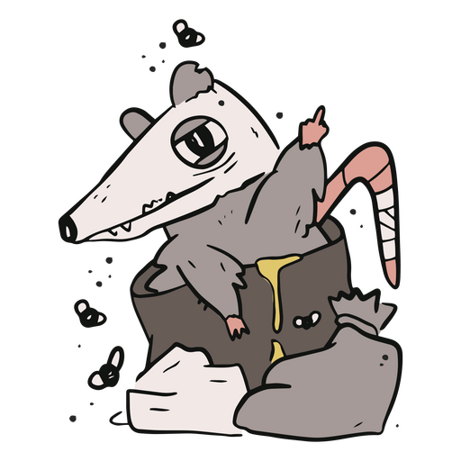 Cartoon opossum sitting in a bag PNG Design