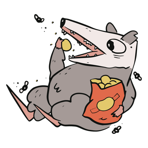 Cartoon-Opossum h?lt eine T?te Chips PNG-Design