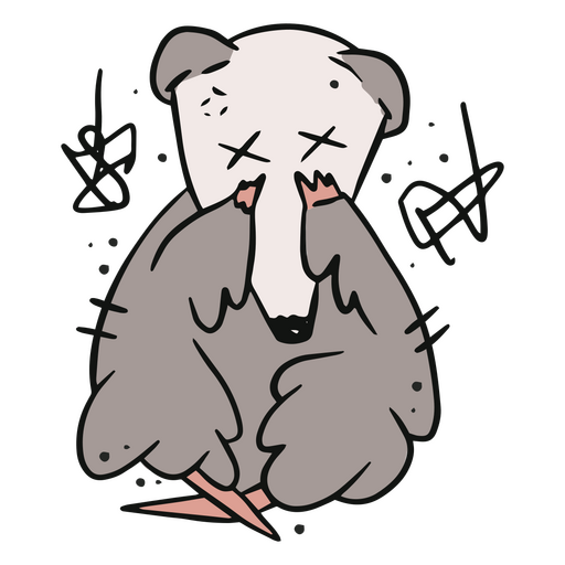 Cartoon opossum with his eyes closed PNG Design