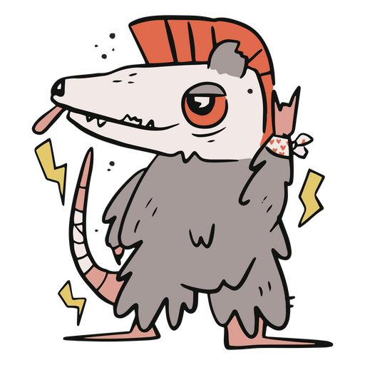 Cartoon opossum with a punk mohawk PNG Design