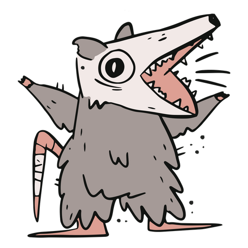 Cartoon opossum with his mouth open PNG Design