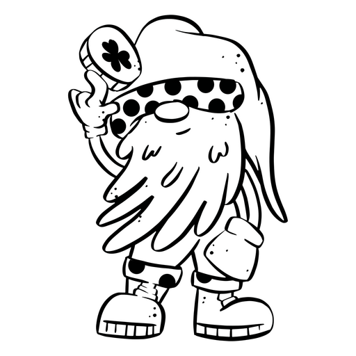 Black and white image of a gnome with a beard PNG Design