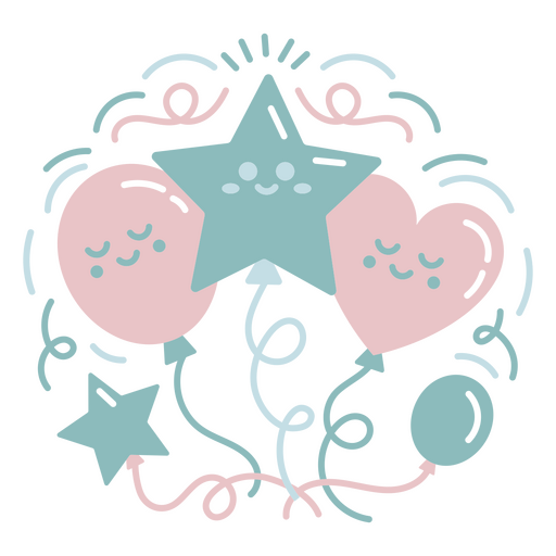 Two balloons with hearts and stars on them PNG Design