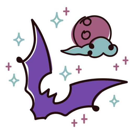 Morcego roxo com lua e estrelas ao fundo Desenho PNG