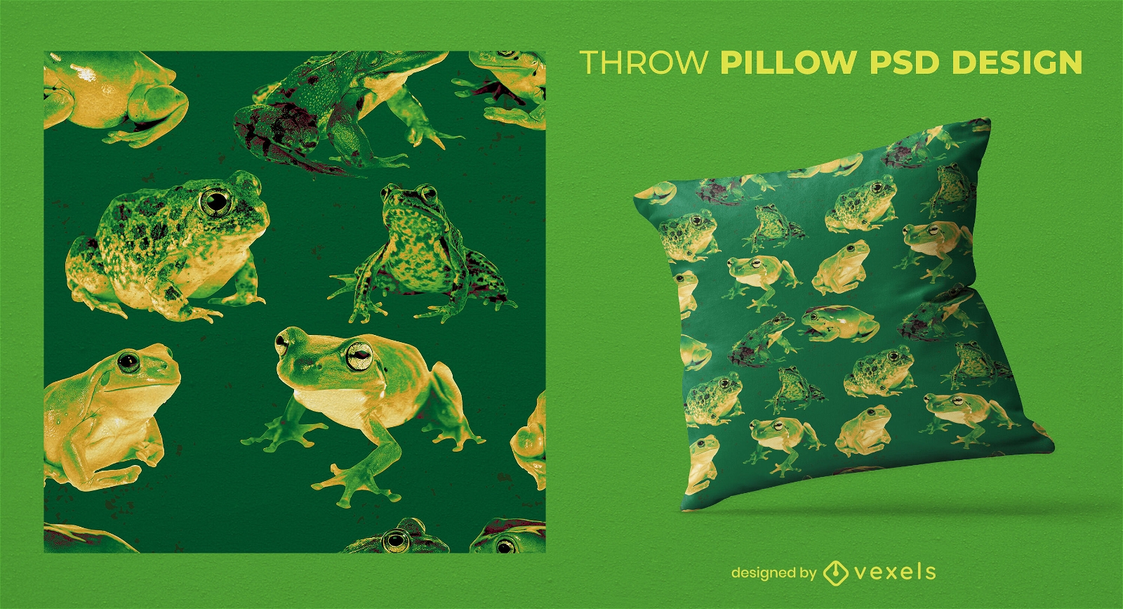 Realistic frogs in throw pillow psd