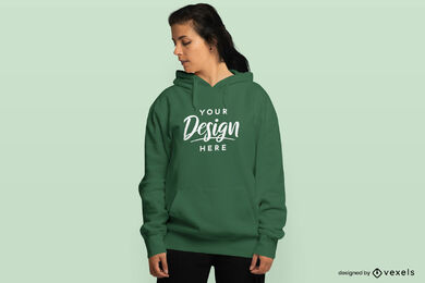 Brunette young girl in hoodie mockup