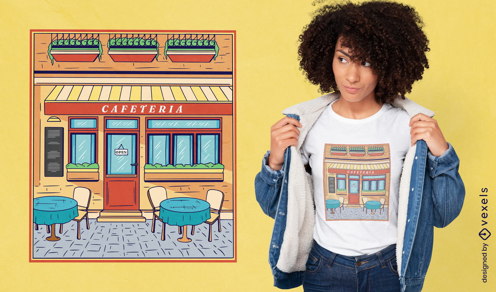 Design de camiseta de café europeu ao ar livre