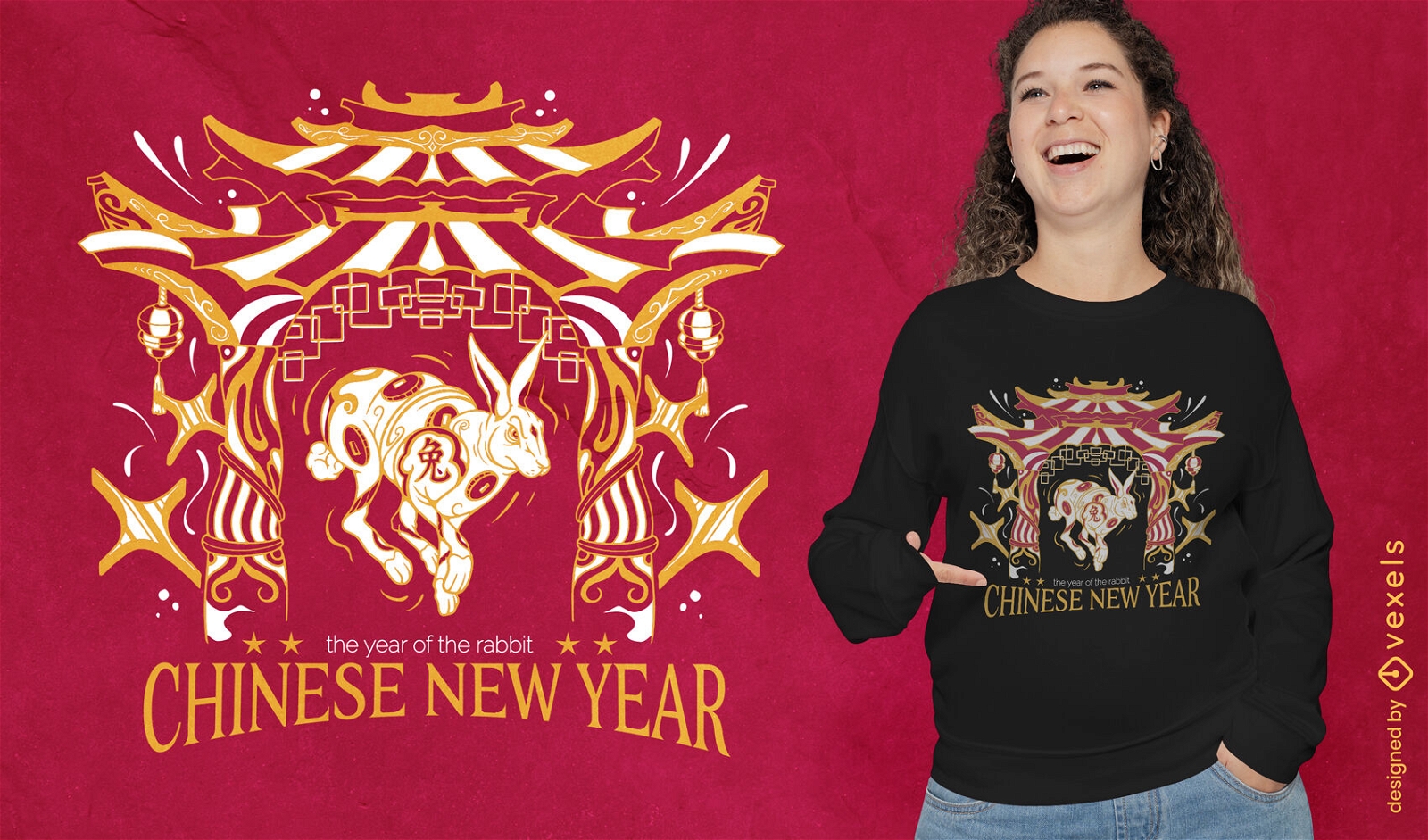 Año nuevo chino con diseño de camiseta de conejo.