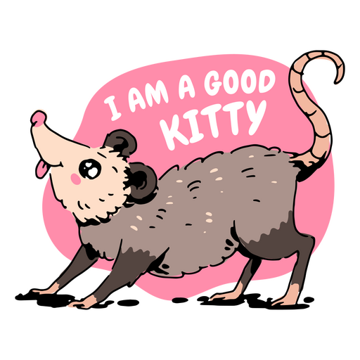 Cartoon opossum with the words i am a good kitty PNG Design