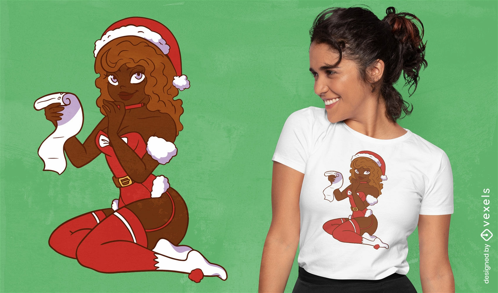 Diseño de camiseta de personaje de mujer afro de navidad