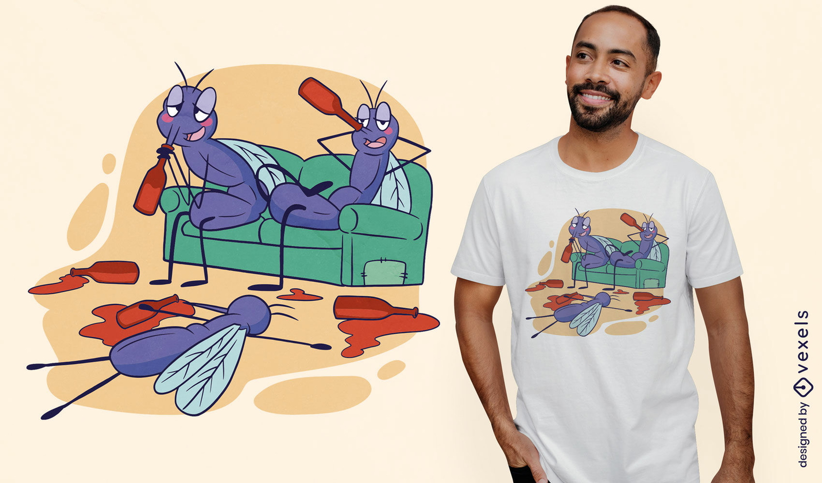 Diseño de camiseta de mosquitos borrachos.